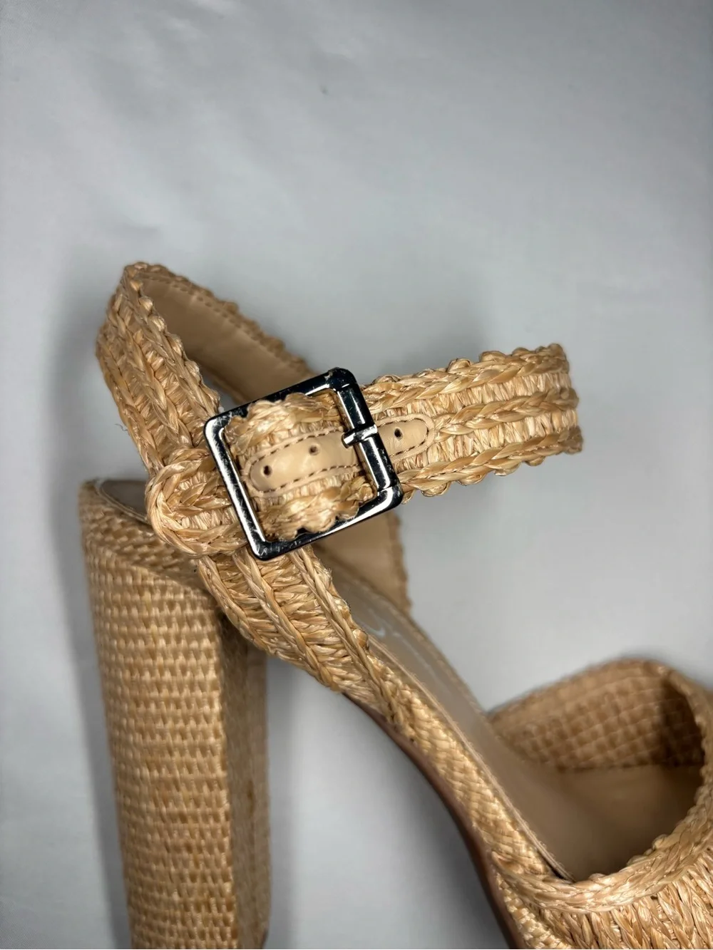 Jessica Simpson JP Priella 2 Woven Platform Ankle Strap Heels in Natural
